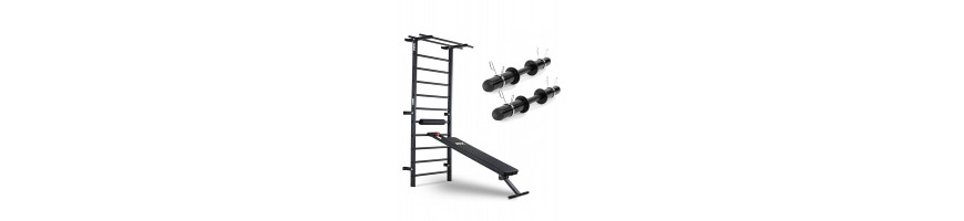 pack de musculation avec espalier ATX et deux barres d'haltères courtes