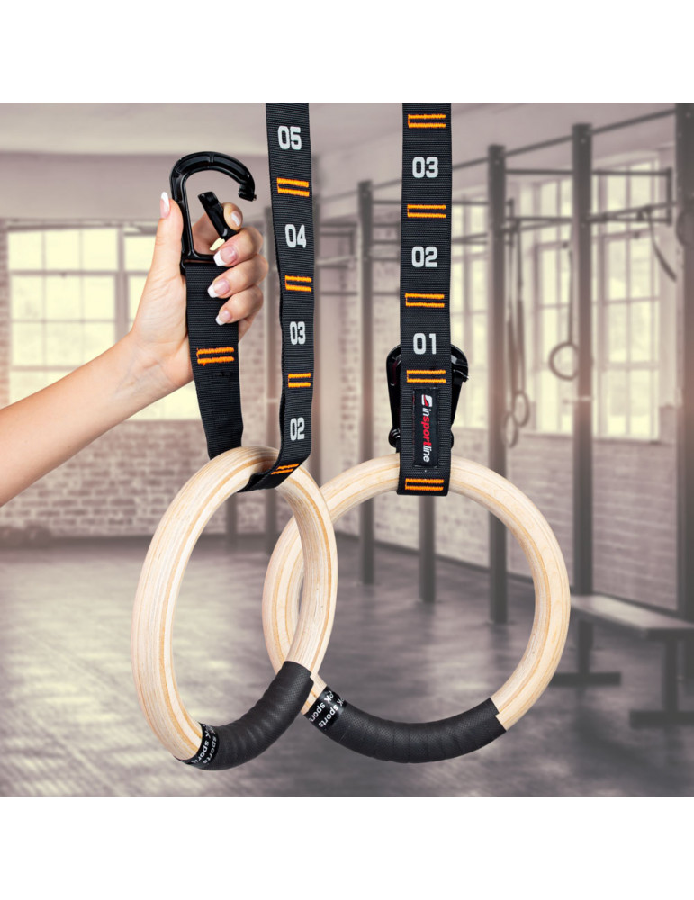 Set anneaux de gymnastique en bois et sangles anti-dérapantes numérotées -  entraînement à la maison ou homegym