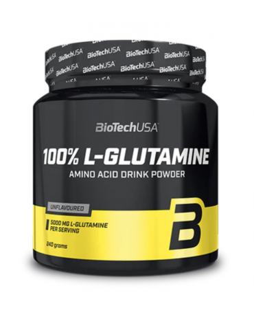 Pot de 100% L-glutamine en poudre Biotech USA - Complément nutritionnel pour la préparation et la récupération musculaire