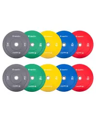 Pack de 150 kg de disques de poids bumper plates en caoutchouc de 5 à 25 kg avec code couleur