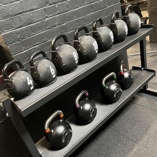 Inspiration salle de Crosstraining set up avec kettlebells 